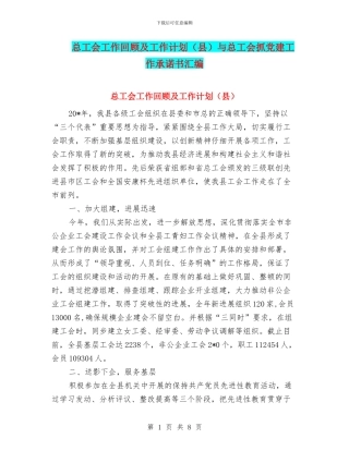 总工会工作回顾及工作计划与总工会抓党建工作承诺书汇编