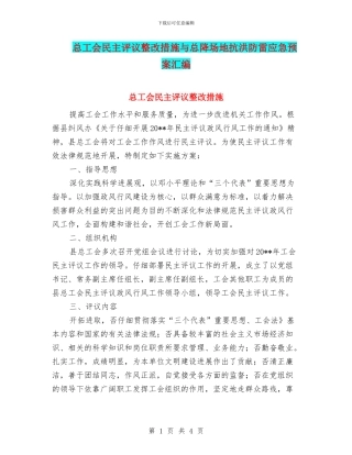 总工会民主评议整改措施与总降场地抗洪防雷应急预案汇编