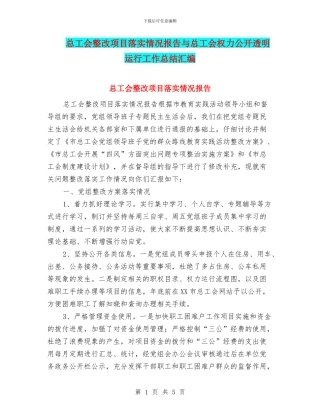 总工会整改项目落实情况报告与总工会权力公开透明运行工作总结汇编