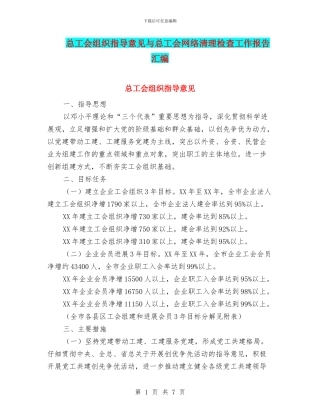 总工会组织指导意见与总工会网络清理检查工作报告汇编