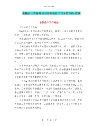 总帐会计工作总结与总帐会计工作总结2024汇编