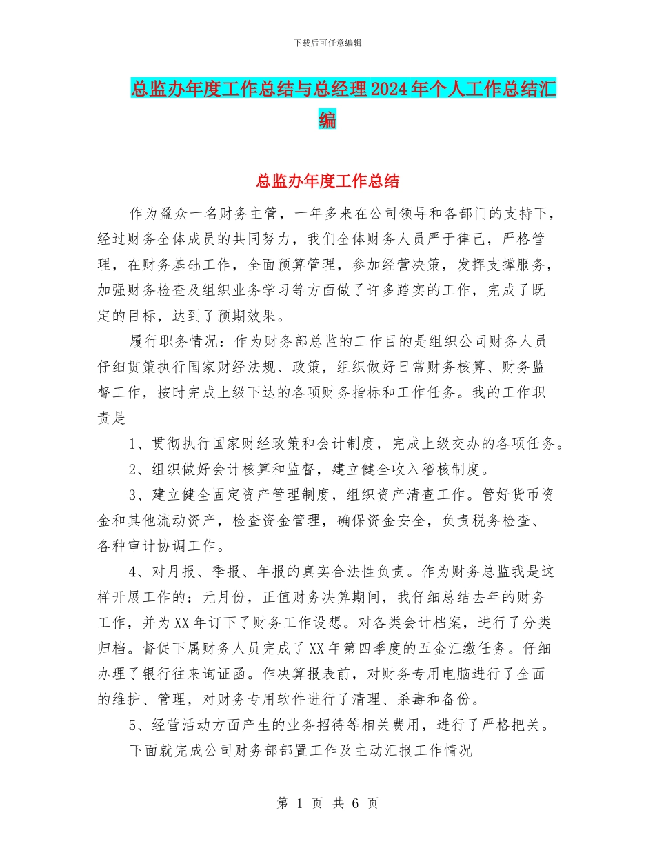 总监办年度工作总结与总经理2024年个人工作总结汇编_第1页