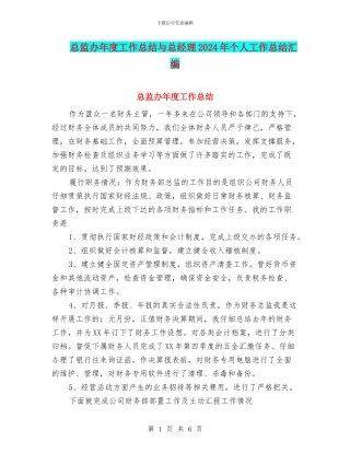 总监办年度工作总结与总经理2024年个人工作总结汇编