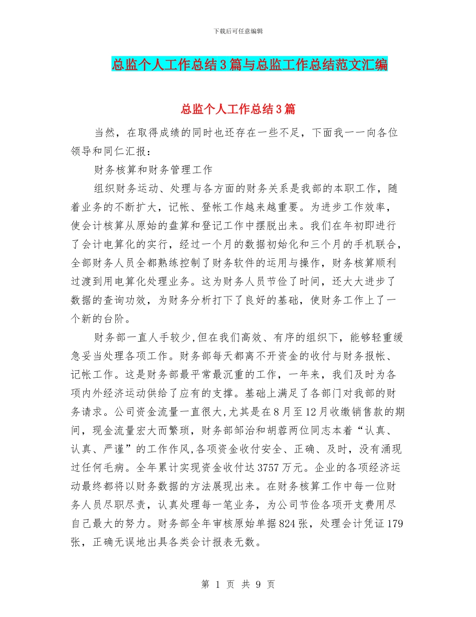 总监个人工作总结3篇与总监工作总结范文汇编_第1页