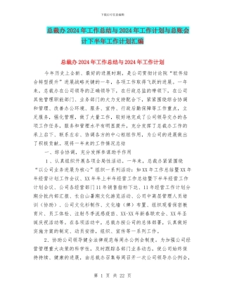 总裁办2024年工作总结与2024年工作计划与总账会计下半年工作计划汇编