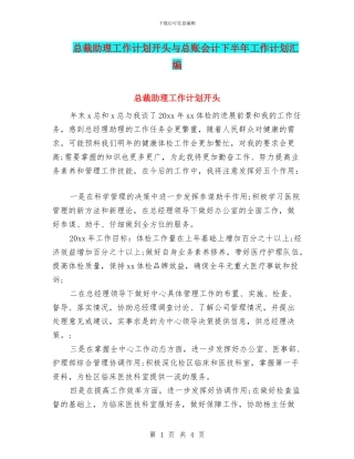 总裁助理工作计划开头与总账会计下半年工作计划汇编