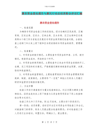 惠农资金查处通告与惠民行动总结表彰会讲话汇编