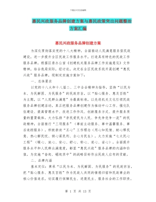 惠民兴政服务品牌创建方案与惠民政策突出问题整治方案汇编