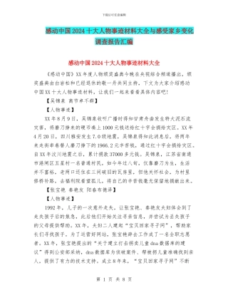 感动中国2024十大人物事迹材料大全与感受家乡变化调查报告汇编