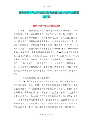 慈善分会一年工作情况总结与慈善总会2024年工作要点汇编