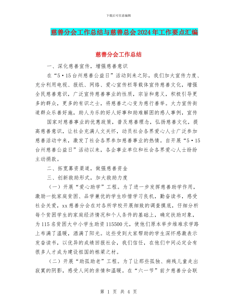 慈善分会工作总结与慈善总会2024年工作要点汇编_第1页