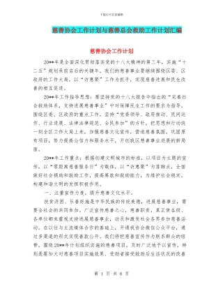 慈善协会工作计划与慈善总会救助工作计划汇编