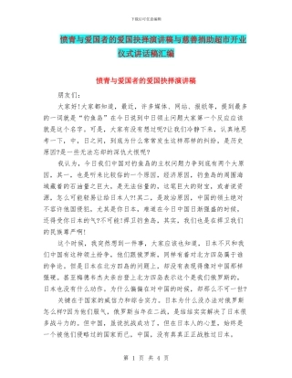 愤青与爱国者的爱国抉择演讲稿与慈善捐助超市开业仪式讲话稿汇编
