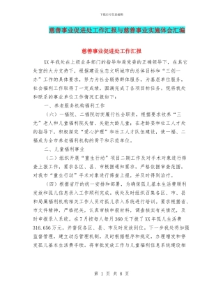 慈善事业促进处工作汇报与慈善事业实施体会汇编