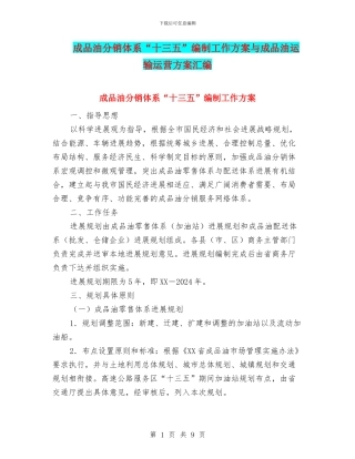 成品油分销体系“十三五”编制工作方案与成品油运输运营方案汇编