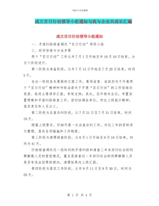 成立百日行动领导小组通知与我与企业共成长汇编