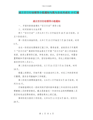 成立百日行动领导小组通知与我与企业共成长10汇编