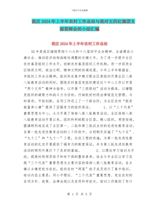 我区2024年上半年农村工作总结与我对五四红旗团支部答辩会的小结汇编