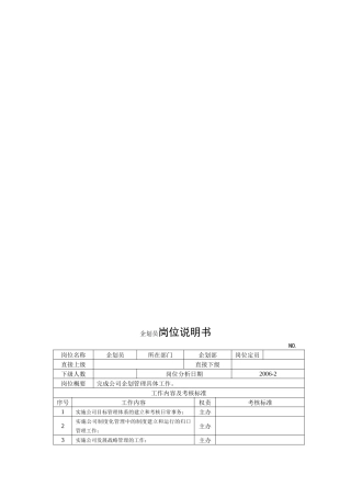 电力集团某大型电气配件企业企划员岗位说明书