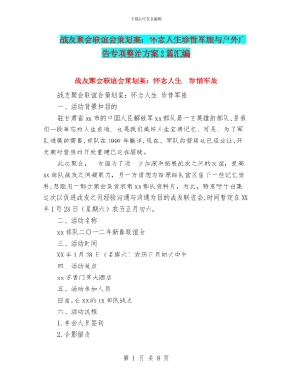 战友聚会联谊会策划案：怀念人生珍惜军旅与户外广告专项整治方案2篇汇编