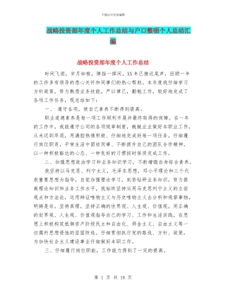 战略投资部年度个人工作总结与户口整顿个人总结汇编