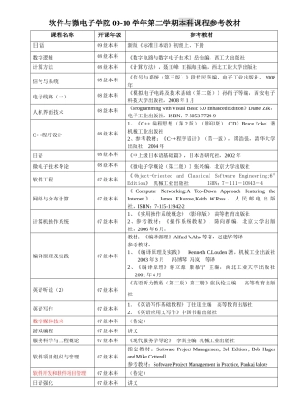 软件与微电子学院09-10学年第二学期本科课程参考教材