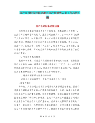 房产公司财务述职述廉与房产处销售人员工作总结汇编