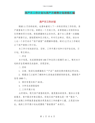 房产月工作计划与房产月销售计划表格汇编