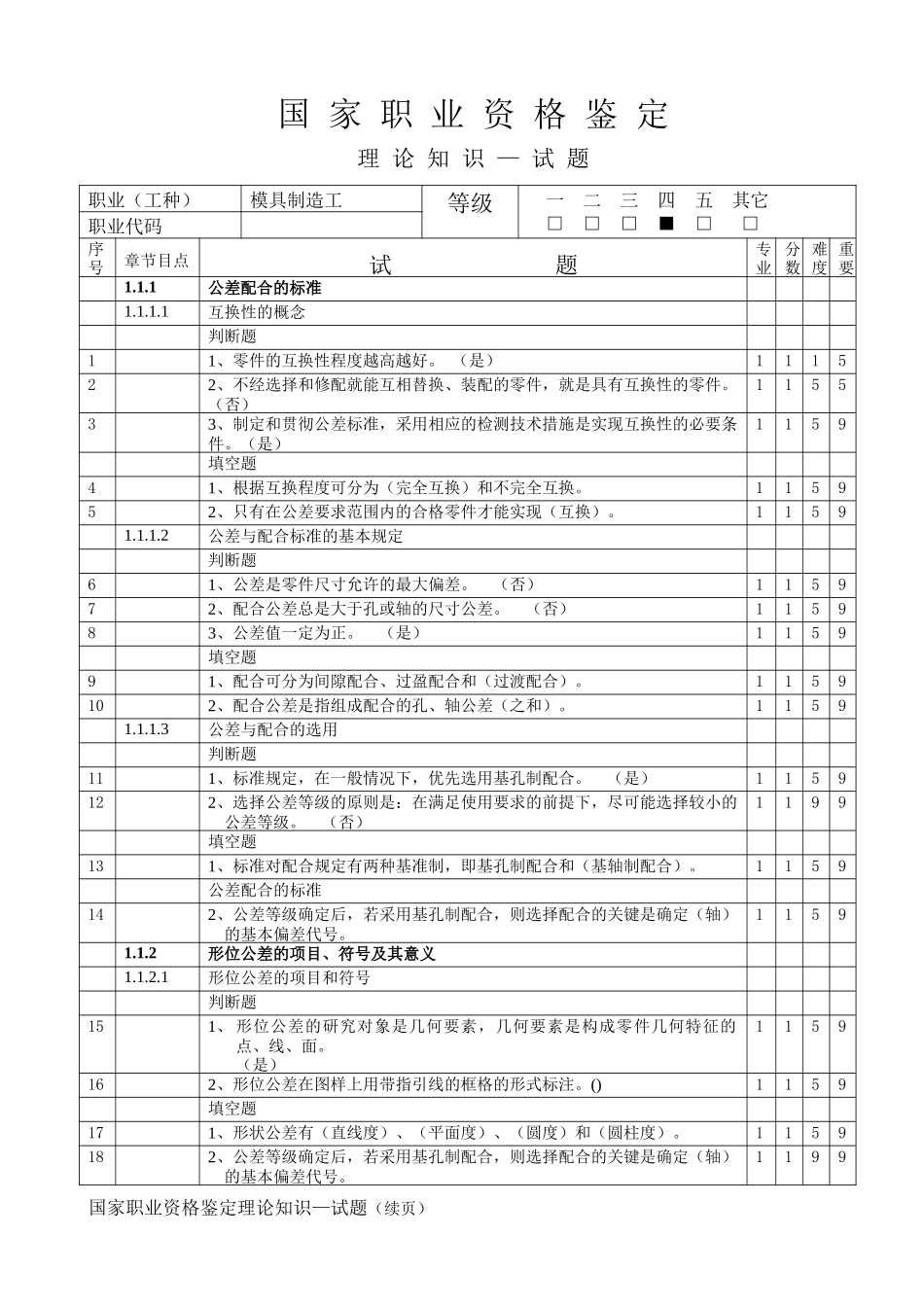 模具中级理论知识考题_第1页