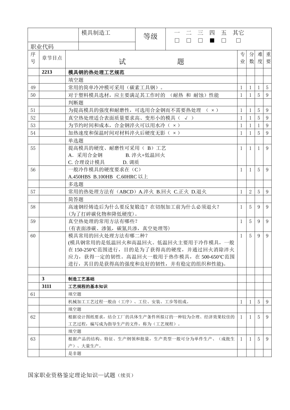 模具中级理论知识考题_第3页