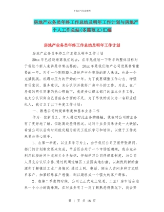 房地产业务员年终工作总结及明年工作计划与房地产个人工作总结汇编