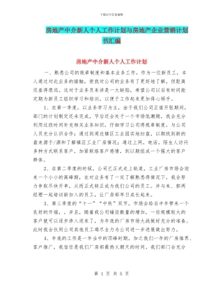 房地产中介新人个人工作计划与房地产企业营销计划书汇编