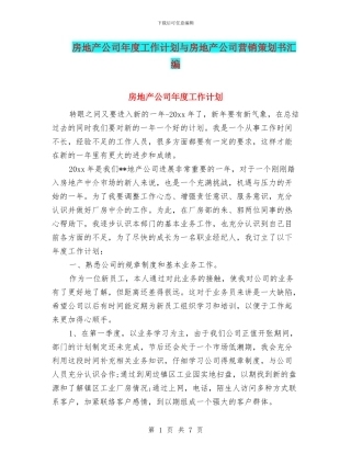 房地产公司年度工作计划与房地产公司营销策划书汇编