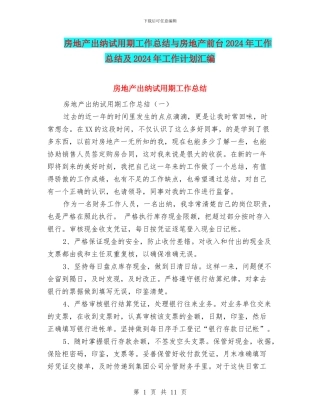 房地产出纳试用期工作总结与房地产前台2024年工作总结及2024年工作计划汇编
