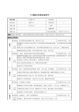 材料行业-网管中心-IT室副主任岗位说明书