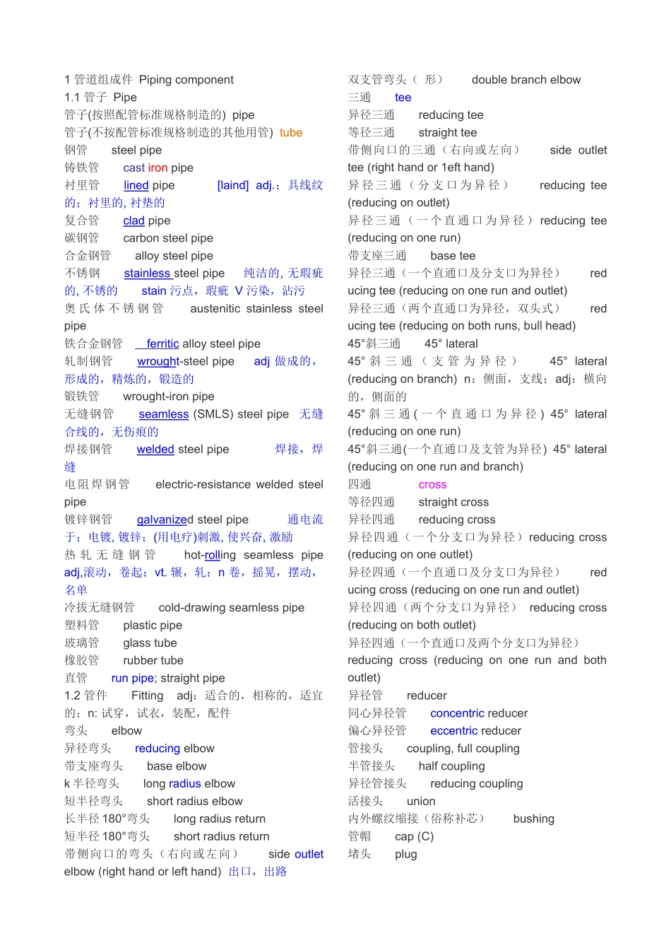 化工装置安装用英语词汇(现场安装和材料名称)_第1页