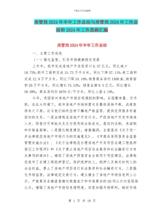 房管局2024年半年工作总结与房管局2024年工作总结和2024年工作思路汇编