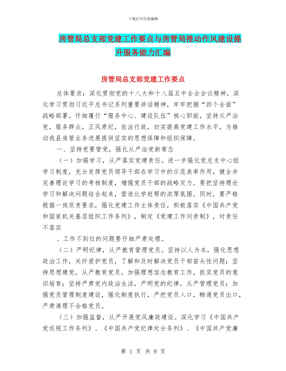 房管局总支部党建工作要点与房管局推进作风建设提升服务能力汇编_第1页