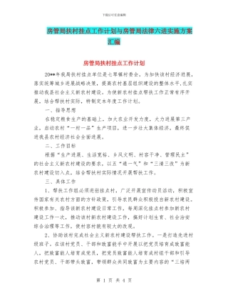 房管局扶村挂点工作计划与房管局法律六进实施方案汇编