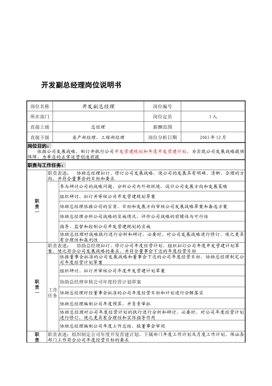 某餐饮企业开发副总经理岗位说明书(doc)_第1页