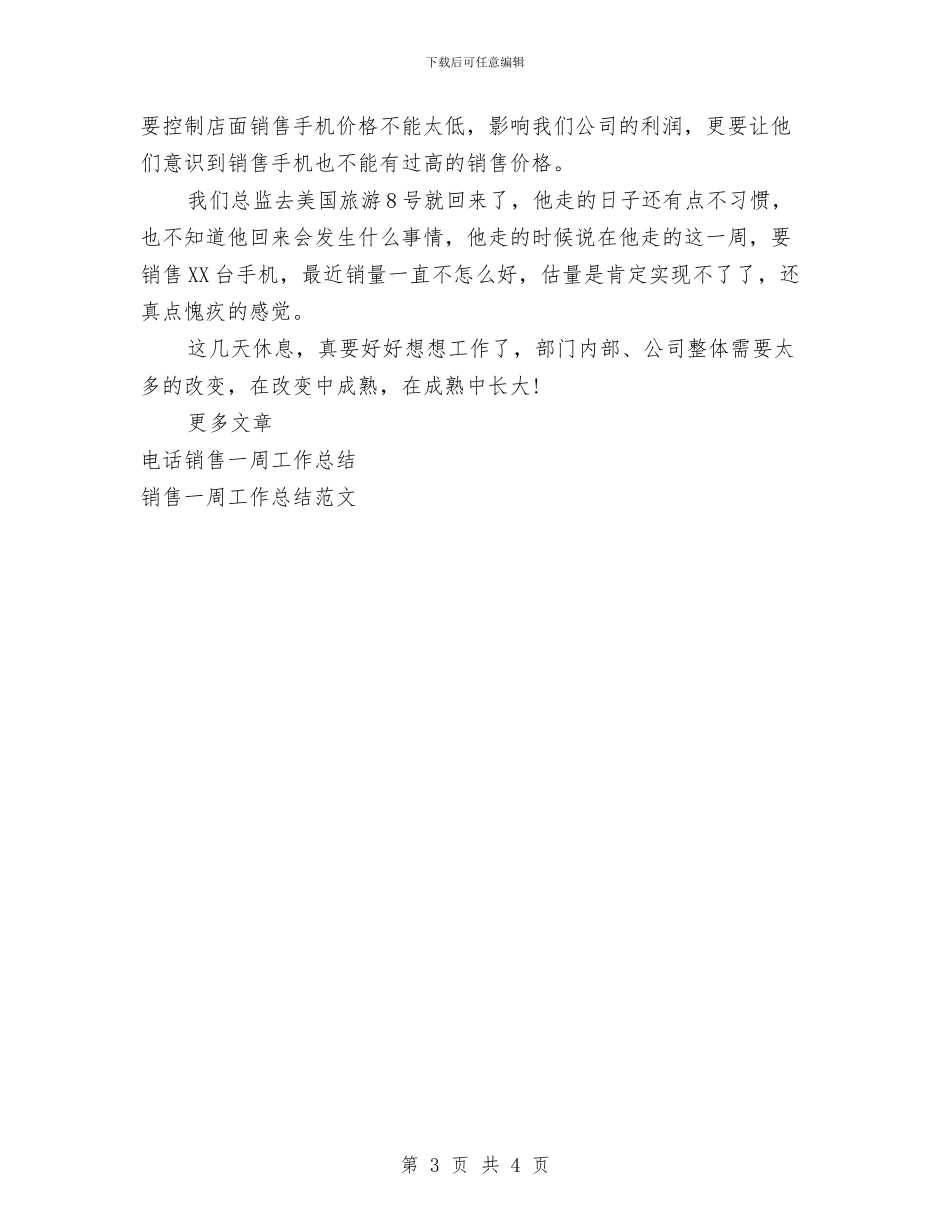 手机销售一周工作总结与手机销售员工作总结汇编_第3页