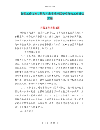 打假工作方案2篇与打击非法行医专项行动工作计划汇编