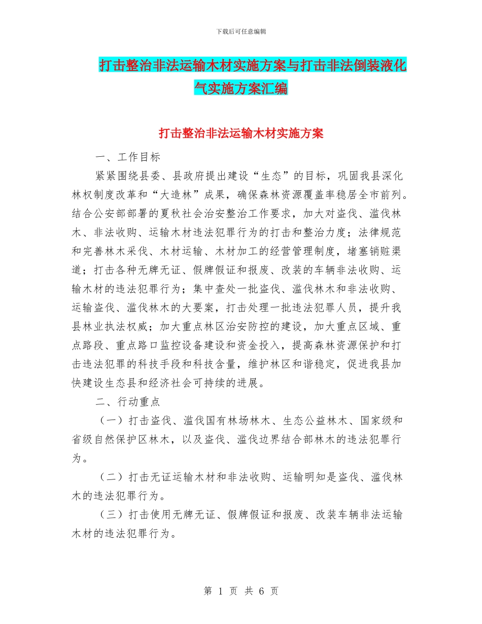 打击整治非法运输木材实施方案与打击非法倒装液化气实施方案汇编_第1页