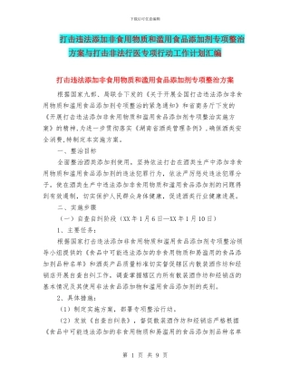 打击违法添加非食用物质和滥用食品添加剂专项整治方案与打击非法行医专项行动工作计划汇编