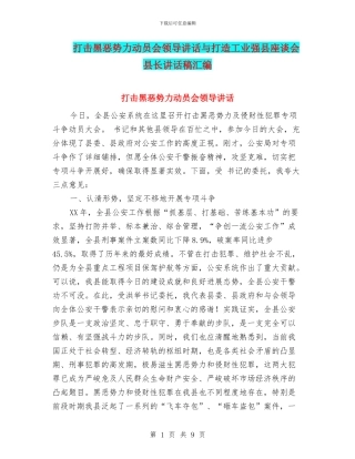打击黑恶势力动员会领导讲话与打造工业强县座谈会县长讲话稿汇编