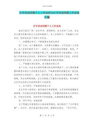 打字员试用期个人工作总结与打字员试用期工作总结汇编