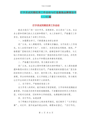 打字员试用期优秀工作总结与打造童装品牌策划书汇编