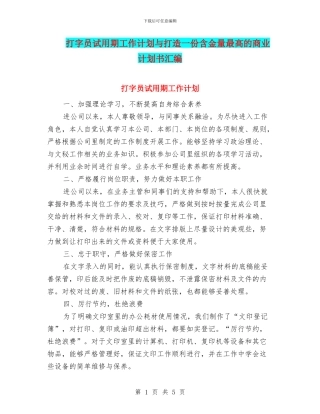打字员试用期工作计划与打造一份含金量最高的商业计划书汇编