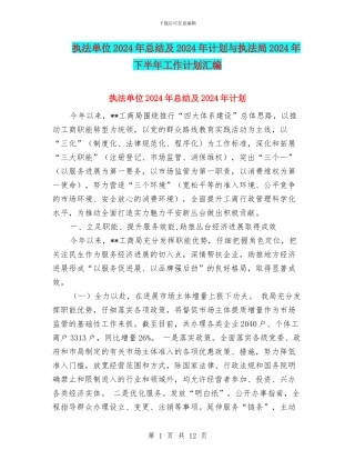 执法单位2024年总结及2024年计划与执法局2024年下半年工作计划汇编