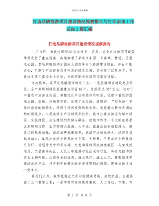 打造品牌旅游项目建设情况视察报告与打非治违工作总结2篇汇编